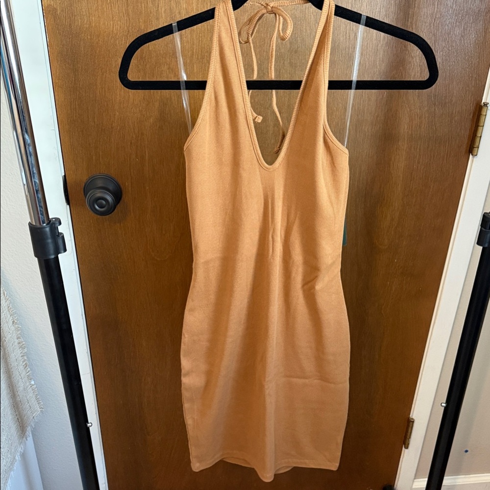 Wild Fable Halter Backless Dress in Tan